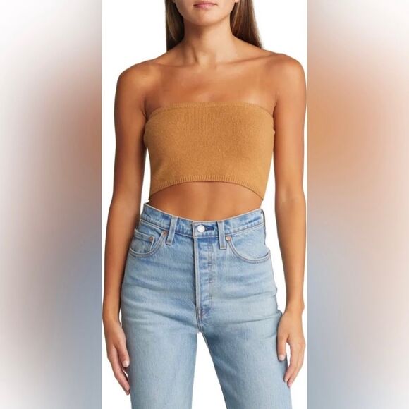 NEW Nordstrom Open Edit wool blend neutral knit bandeau tube top size medium - Picture 1 of 5